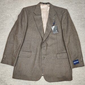 New Oscar De La Renta 100% Wool Herringbone Blazer Mens 46L Sport Coat Brown